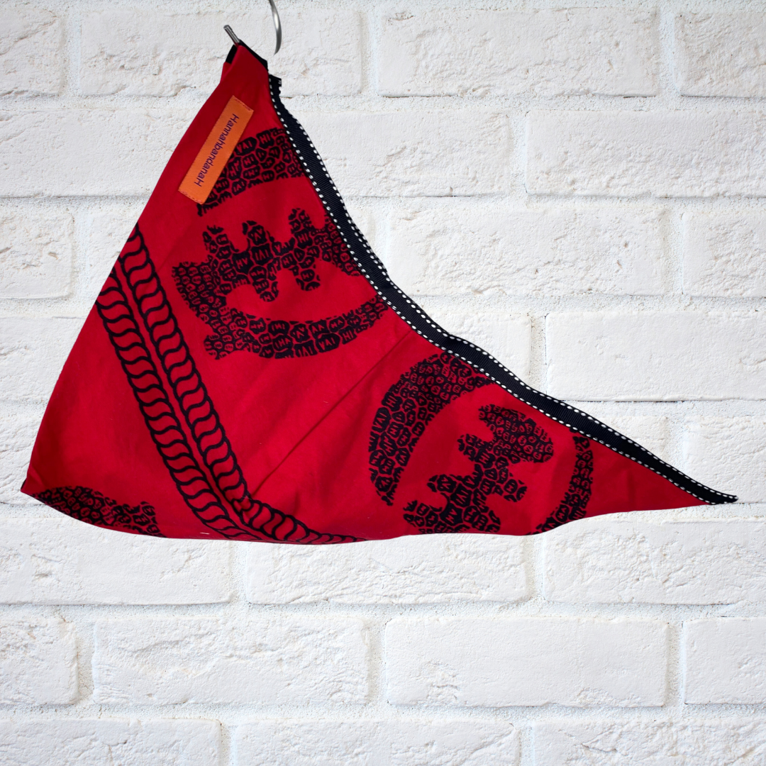 Red Adinkra Bandana with Saddle Stitch